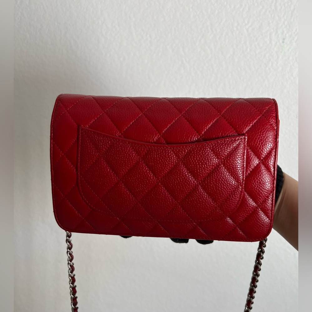 CHANEL Caviar Red Wallet On Chain Authentic Preloved With Card - Picture 3 of 16
